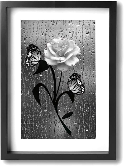Amazon Com Ale Art Modern Frame Bathroom Canvas Art Black White Bathroom Gray Rose Flower Butterflies Vintage Rustic Theme Pictures Bath Wall Art Ready To Hang For Home Decoration Posters Prints