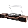 Vinyl Record Player with Dual Portable Stereo Speakers, 3-Speed Belt-Drive Turntable with BT 5.0 Wireless Music Streaming, RCA Output, Auto-Stop Switch | Mahogany