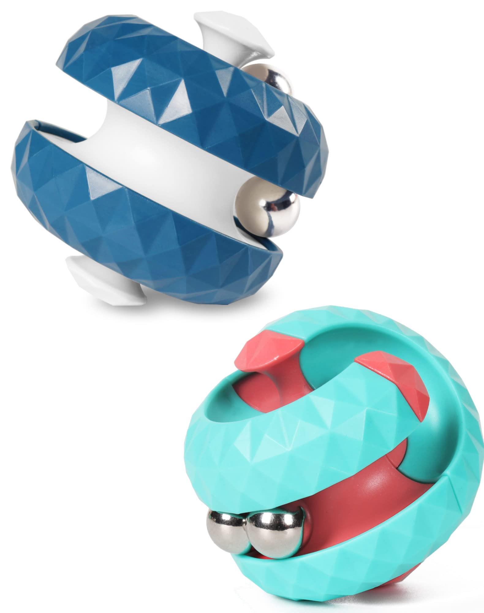 Yiran 2pcs Rotating Cube Bead Orbit Ball Maze Fidget Hand Spinner Sensory Toys Anxiety Relief and Stress Fingertip Toy Educational Puzzle Games Interactive Kids Adult – Green & Blue (XZQ-LanLv)