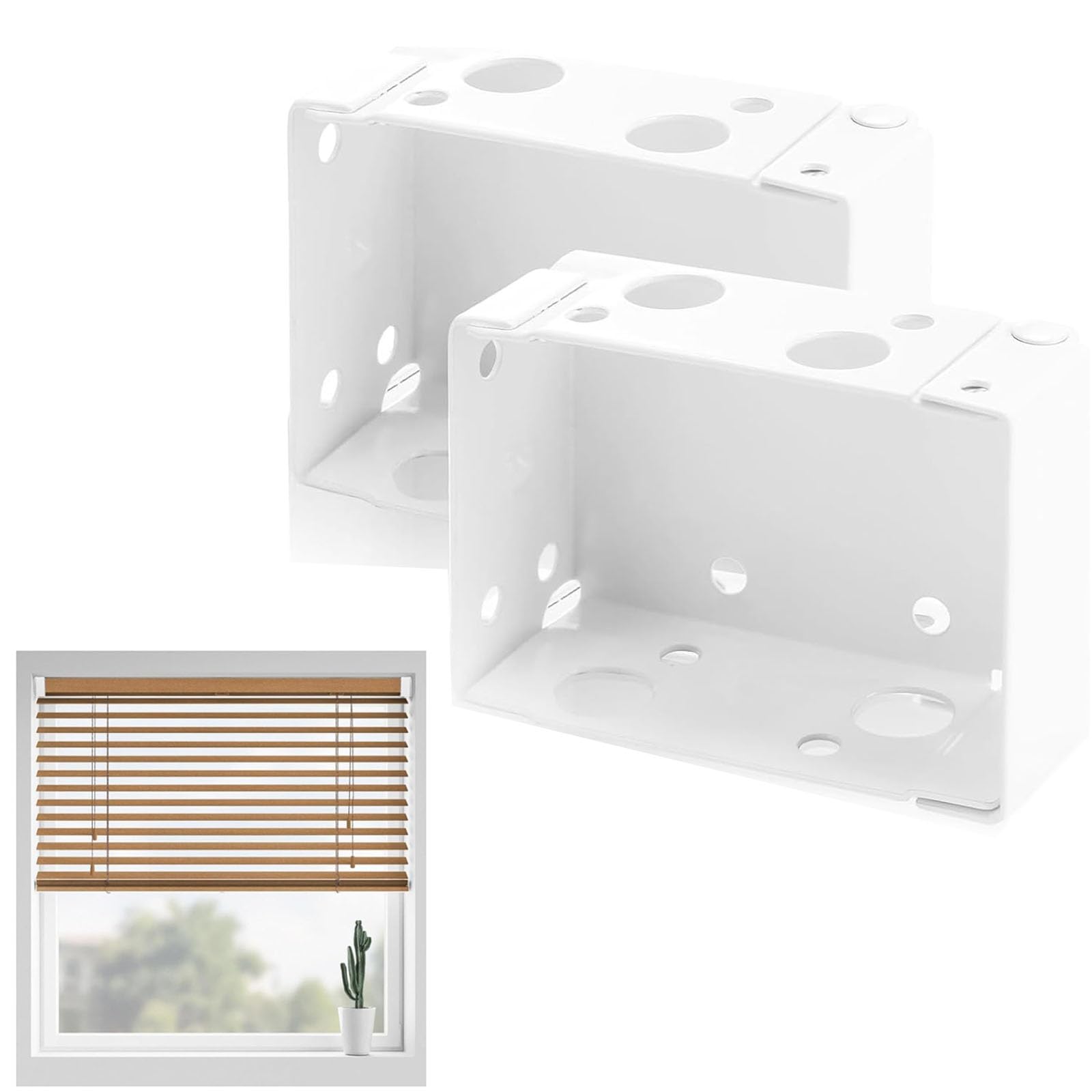 GIONAR Venetian Blind Fittings - Window Profile Box Mounting Brackets, Square Headrail Track End Holder, Easy Install Blind Parts, Box Brackets (White)