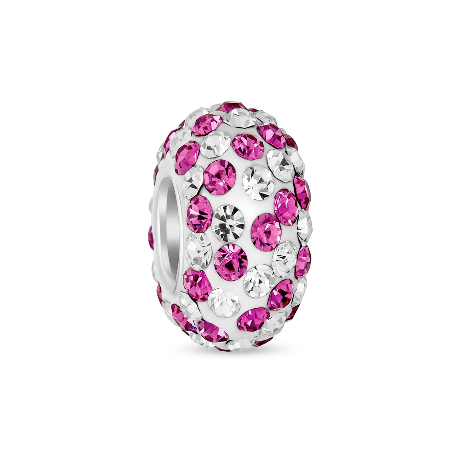 Bling Jewelry Pink White Striped Crystal Spacer Bead Core .925 Sterling Silver Fits European Charm Bracelet For Women For Teen