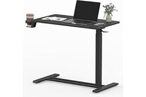 FLEXISPOT Mobile Standing Desk with Wheels Pneumatic Laptop Desk Rolling Computer Cart Movable Height Adjustable Small Sit Stand Workstation Home Use (31.5" W x 17.7" D, Black)