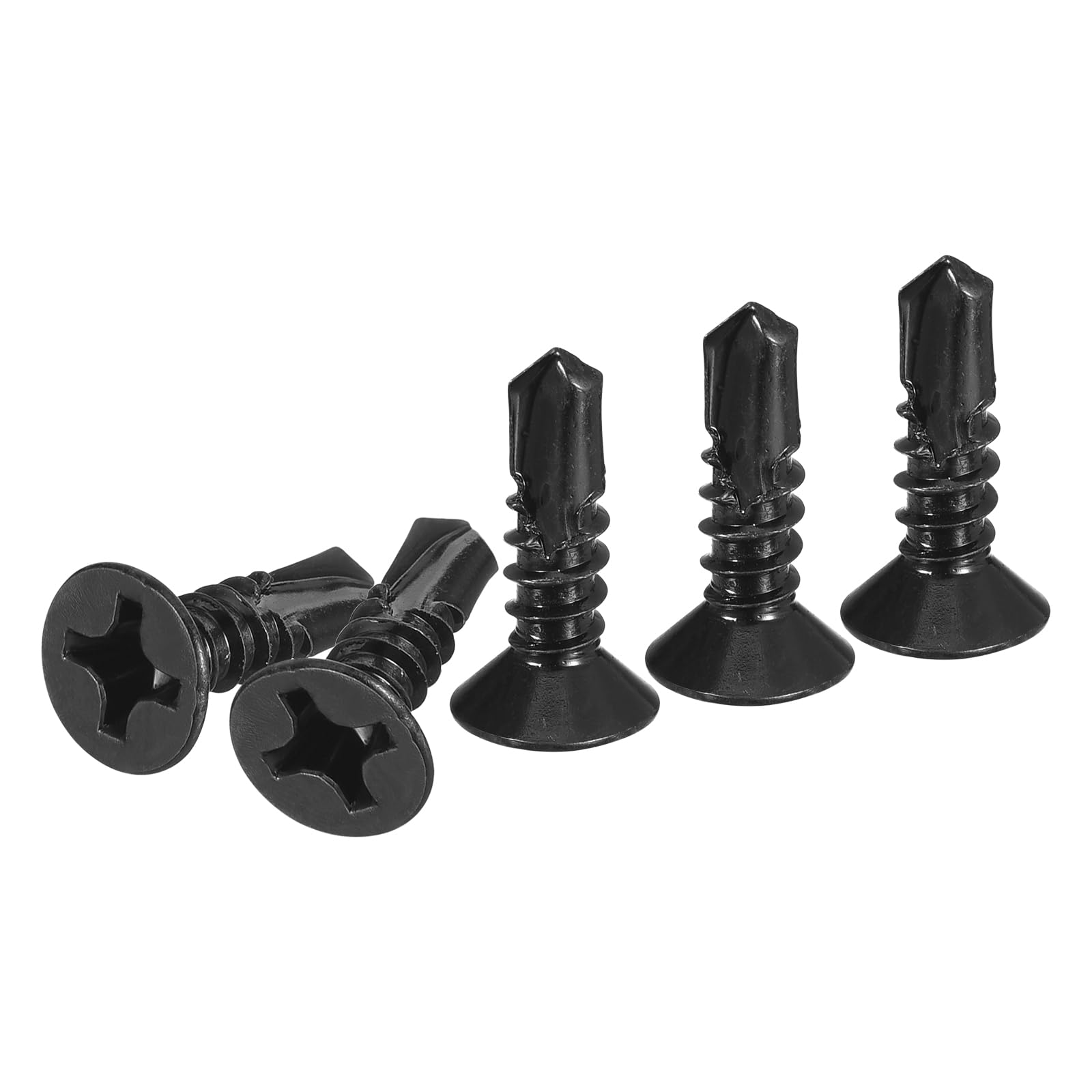 DTGN 100Pcs ST4.8x16mm Self Drilling Screws, 410 Stainless Steel Flat Head Phillips Sheet Metal Screw - Good for Wood to Metal, Furniture - Black