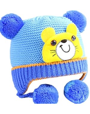 Little Lion Extra Thick Ear Warm Hats with Fur Balls Elastic Wool Cap Fleece Inside Outdoor Baby Autumn Winter...