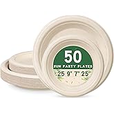LANLISA 50 Pcs Disposable Paper Plates Heavy Duty, 7 inch & 9 Inch Compostable Plates [Each 25 Count] - Eco Friendly Biodegradable Plate for Brithday Christmas Party Camping