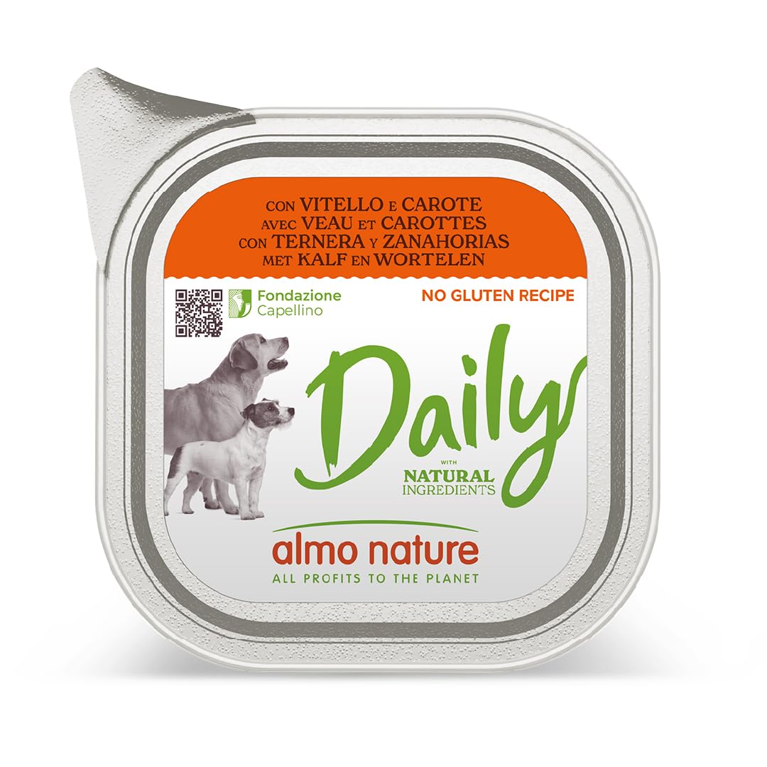 Almo Nature Daily Wet Dog Food No Grain Pate with Veal and Carrots, 100 g, Pack of 32