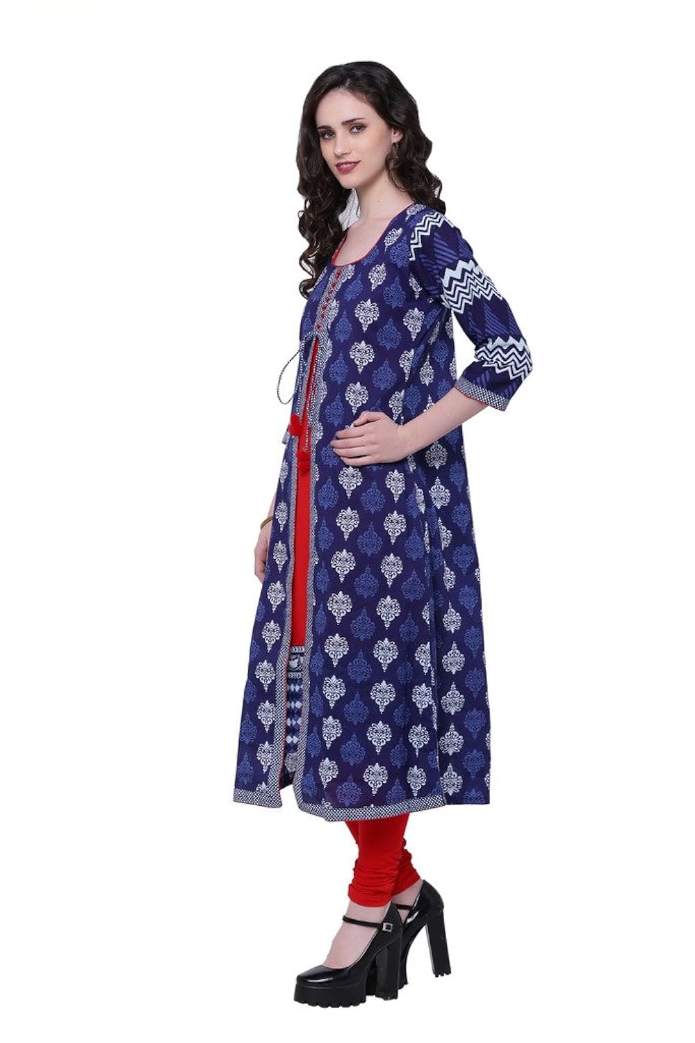 divena women's cotton long kurti (blue)