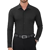 DEMEANOR Stretch Mens Dress Shirts Slim Fit Long Sleeve Wrinkle Free Button Down Formal Business Shirt