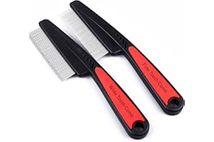 HIPIFANS 2 Pieces Stainless Steel Fine & Wide Tooth Comb, High Strength Teeth Hair Combs, Professional Dandruff Combs Grooming Tool (two different style)