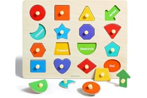 GR GRINNNIE GRINNNIE Toddler Shape Puzzle for 1 2 3 Years Old Boys and Girls, Montessori Wooden Learning Toys Shape Sorting Peg Puzzle for Toddlers 1-3, Gifts for Birthday Christmas