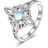 Witches Knot Rings 925 Sterling Silver Witch's Magical Knot Rings Black Onyx/Moonstone Pagan Jewelry Celtic Cross Jewelry for Women