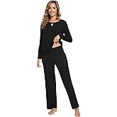 GYS Bamboo Viscose Pajamas Set for Women Crew Neck Long Sleeve Sleepwear Soft Loungewear Set