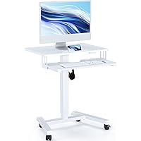 BONTEC Mobile Standing Desk with Keyboard Tray, Adjustable Height Sit Stand Desk on Wheels, 65x45cm Computer Laptop Workstati