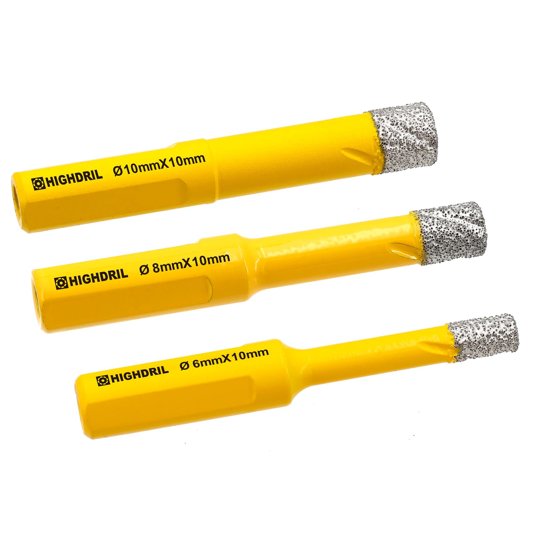 HIGHDRIL 3Pcs Diamond Core Drill Bit,Diameter 6mm/8mm/10mm with Triangle Shank Vacuum Brazed Hole Saw for Concrete Granite Marble Glass Porcelain Tile Masonry Brick