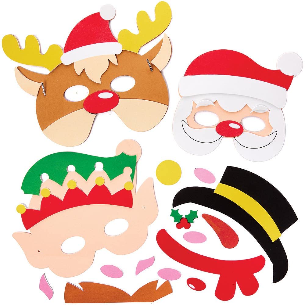 Baker Ross FX385 Christmas Foam Mask Kits - Pack of 4, Childrens Face Masks, Stocking Fillers, Christmas Craft Activities