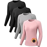 Mexholin 4 Pack Thermal Long Sleeve Shirts for Women Fleece Lined Thermal Underwear Tops Basic Compression Shirts