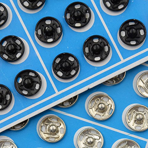 Yiphates 50 Black and 50 Silver Tone Metal Press Studs Buttons Snap Closing Fasteners Poppers Sewing Clothing Snaps Button for Craft DIY 10mm - Thumbnail 5