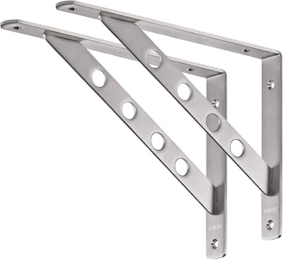 YUMORE Heavy Duty Shelf Brackets 300x200mm Stainless Steel L Shape 2pcs 400 lbs