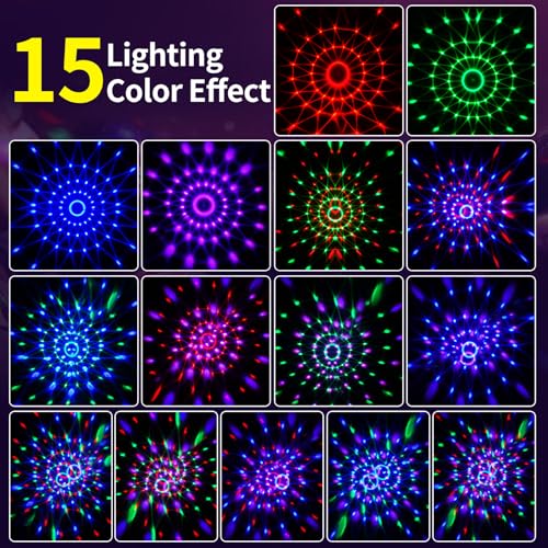 Gobikey Disco Lights 360° Rotating Music Control Disco Ball Party with Remote Control and 2m Cable, 15 RGB Light Effects, Great for Home Party, Birthday, Holiday