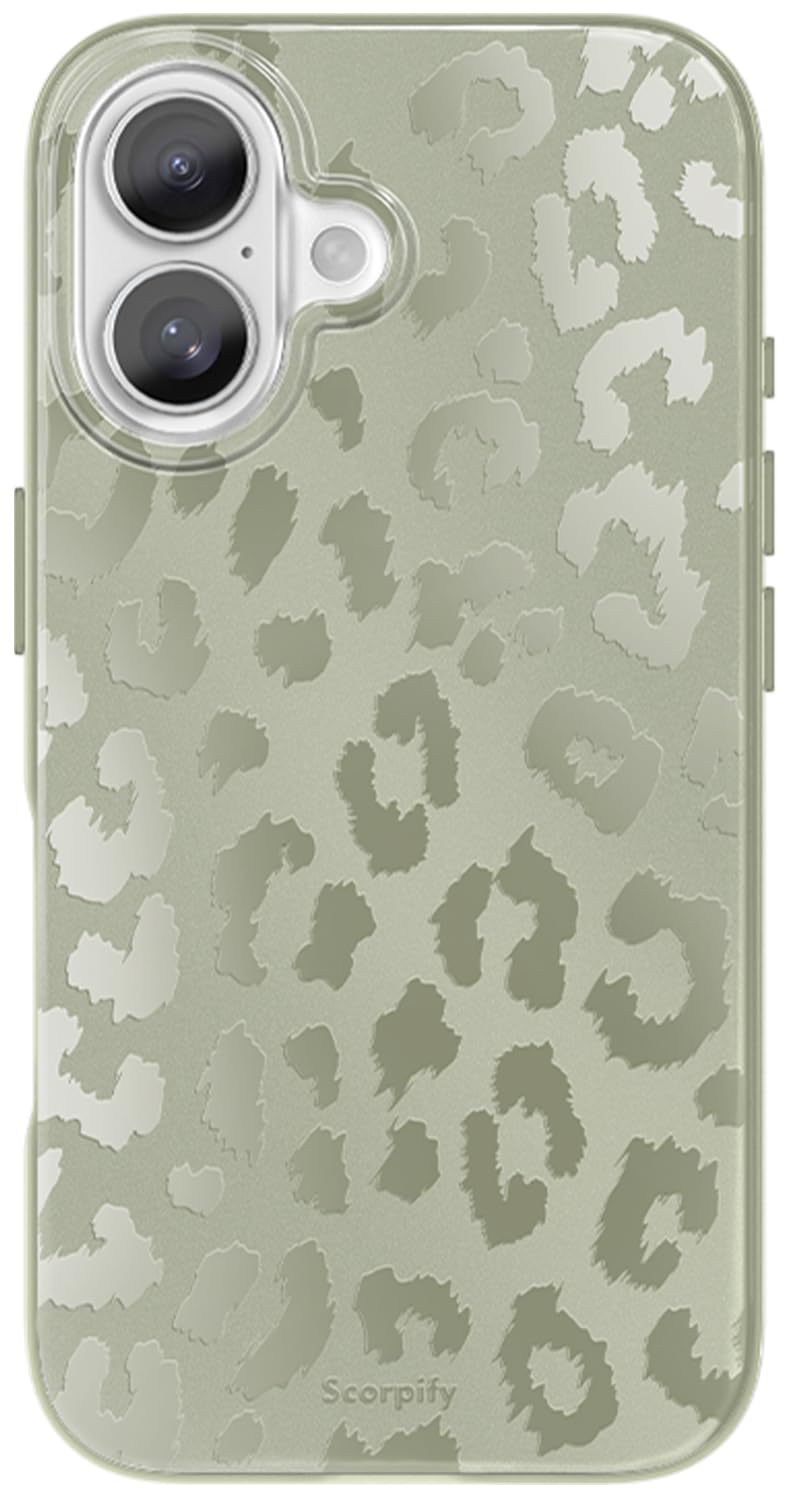 SCORPIFY for iPhone 16 Case [Compatible with MagSafe] with Matte Moss Leopard Cheetah Print Design, Cute Magnetic Phone Cover for Women Girls, Green Neutral Aesthetic, Slim Shockproof Bumper — image 1