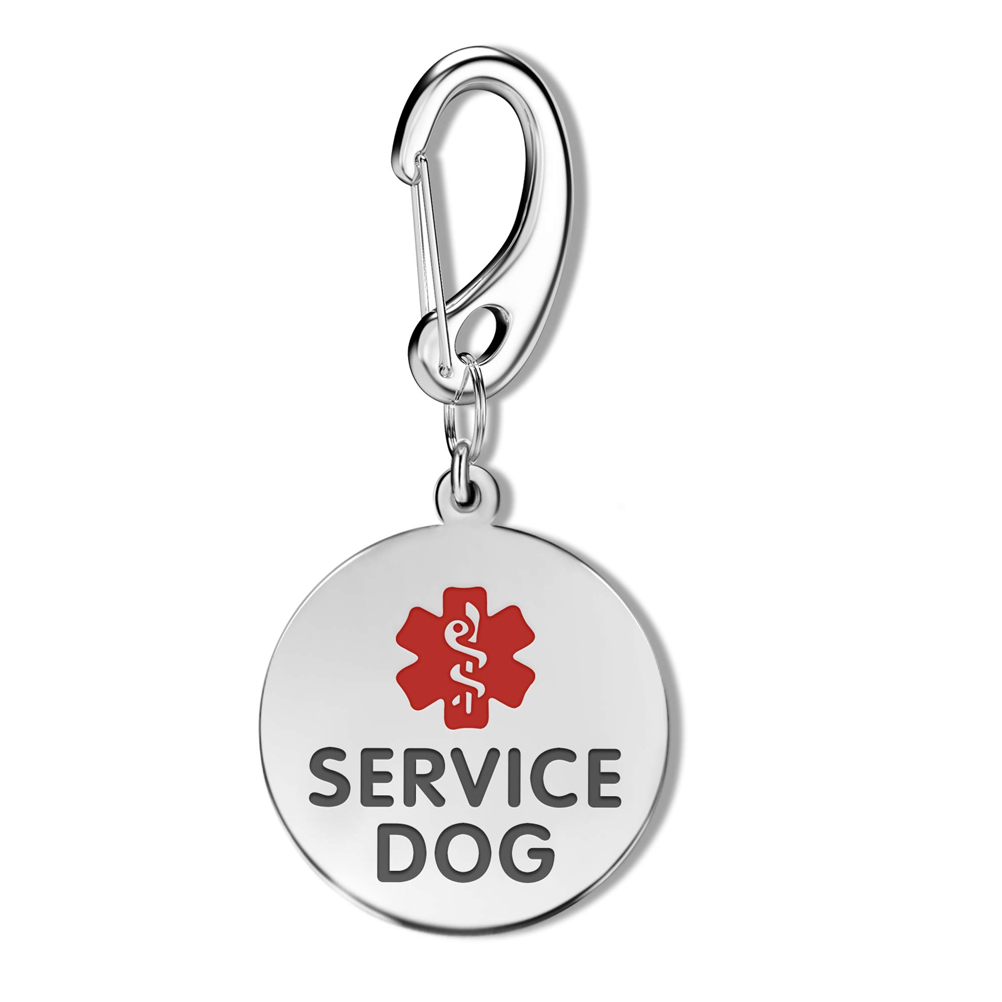 Leash King 1.25" Stainless Steel Double Sided Service Dog Medical Alert Tag w/Hard Enamel and Quick Clip - Attach to Dog Collar or Harness Quickly and Securely
