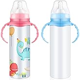 2 Pcs Trelaco Sublimation Blank Sippy Cups with Handle 8oz, Non-Toxic Stainless Steel Double-Wall Vacuum Insulated Cups, Spill Proof & Dishwasher Safe for Toddlers