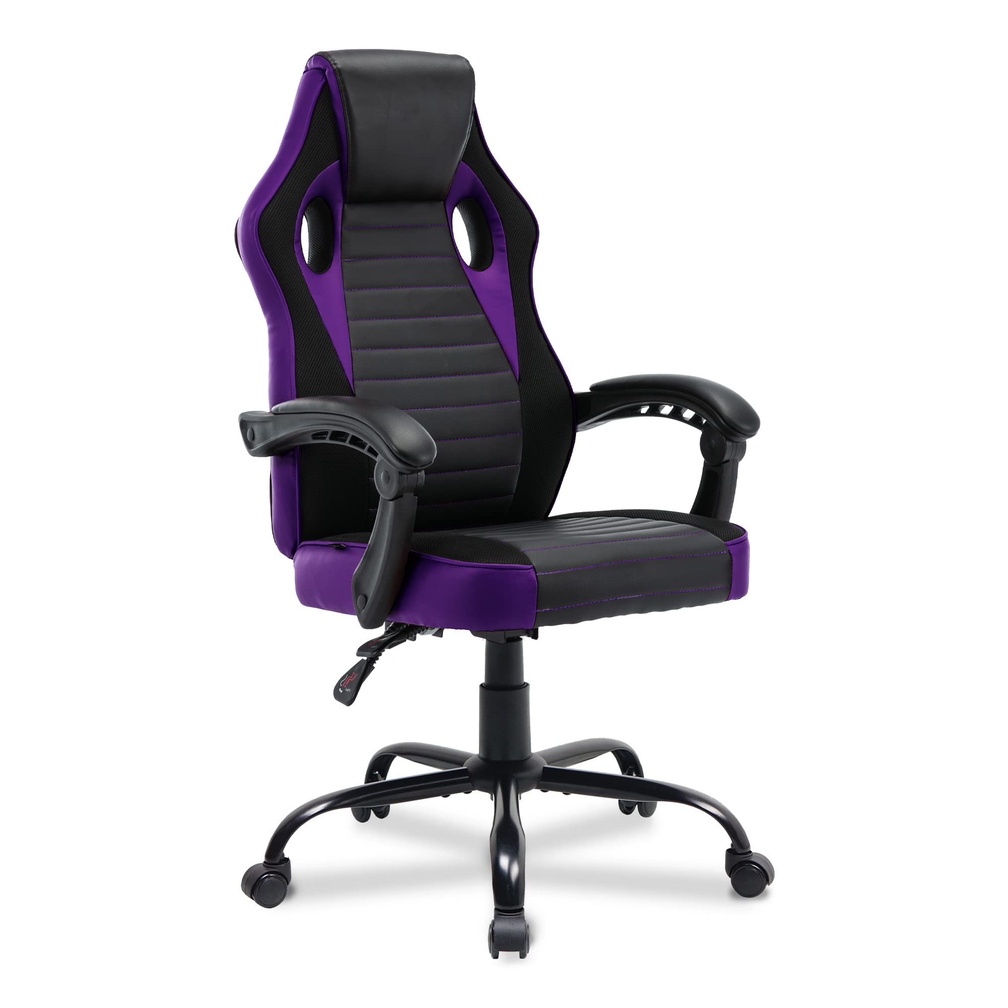 Play haha.Ergonomic high back seat with ribbed cushion adjustable tilt function lumbar support flip up armrests durable base PU leather surface for home office or gaming use