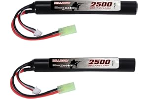 Hilldow 7.4V Airsoft Battery 2500mAh 20C Rechargeable Batteries High Performance Compatible with Mini TMY Plug for Airsoft Guns Rifle Model (2 Packs)