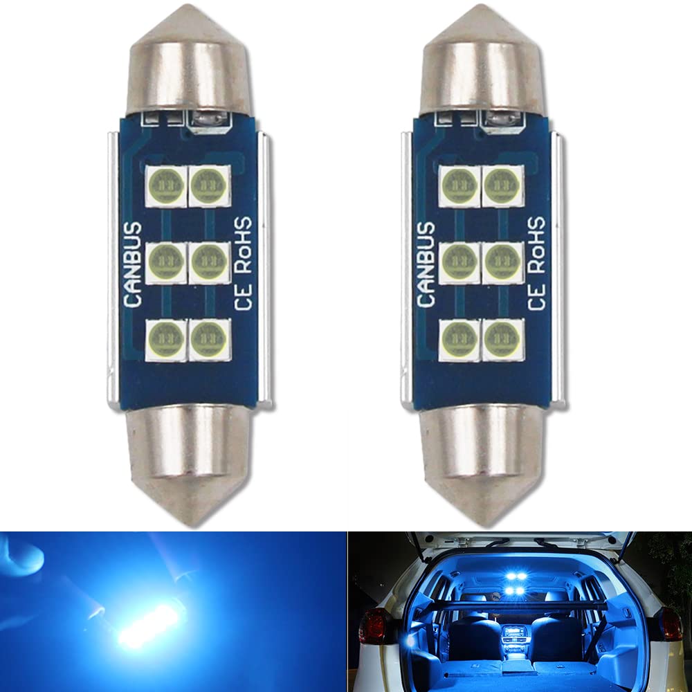 HSUN 39MM Festoon C5W LED Bulb,12V-14V Canbus Error Free LED Bulbs with 6LED SMD3030 Chip for Car Interior Dome Reading Map Trunk Light and more,2 Pack,Ice Blue