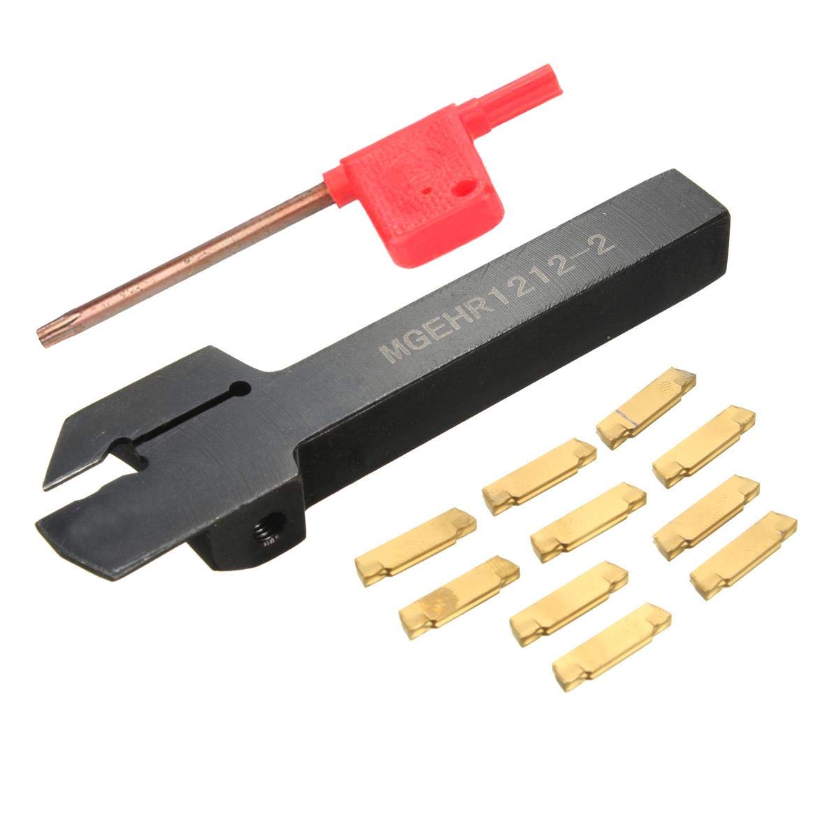KATSU Indexable Inserts Lathe Parting Cutting Tool Holder with 10 Inserts MGEHR1212-2 & MGMN200 Inserts 111102