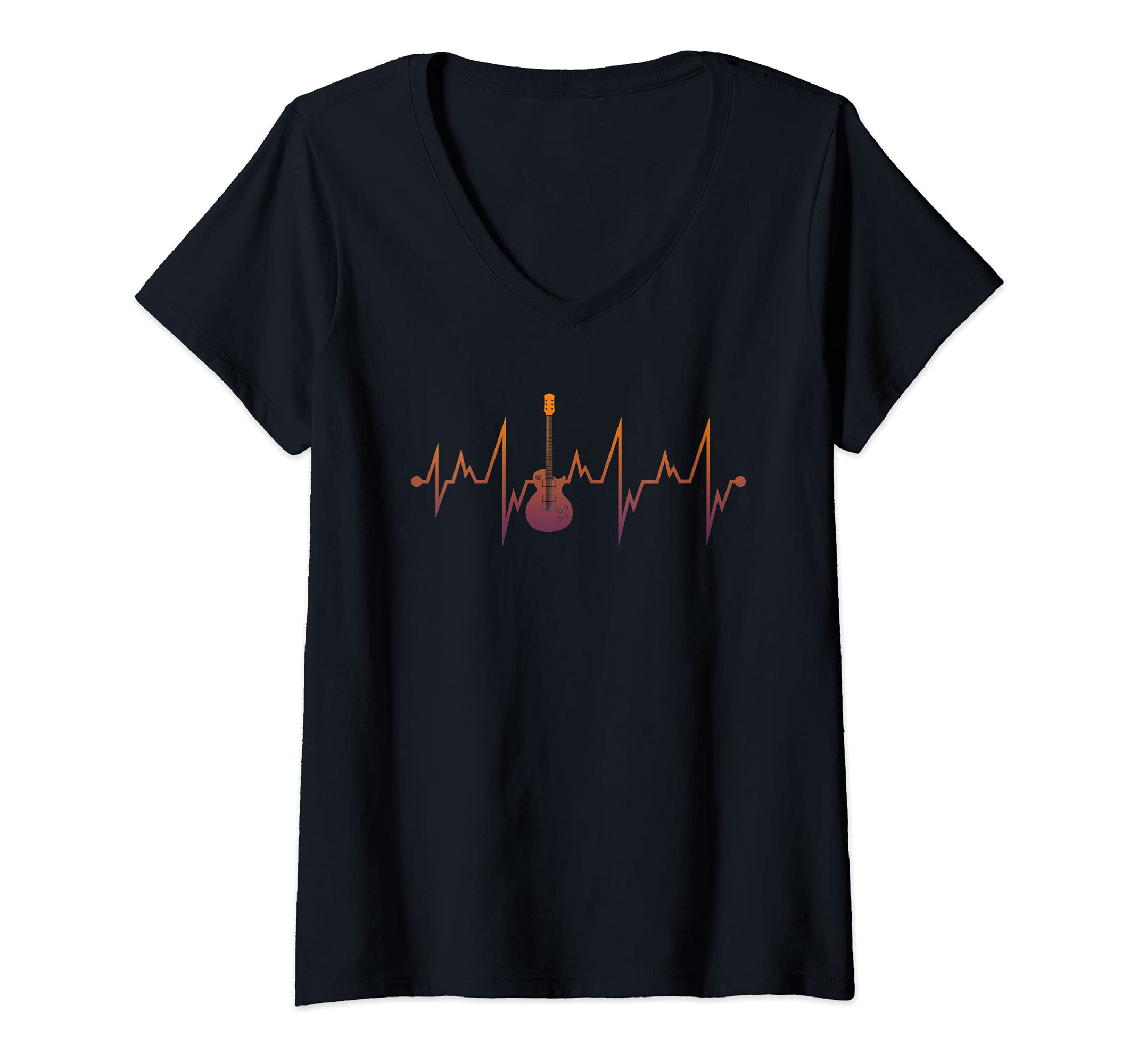 Womens Heartbeat Guitarist Musical Instrument Guitar Player Guitar V-Neck T-Shirt