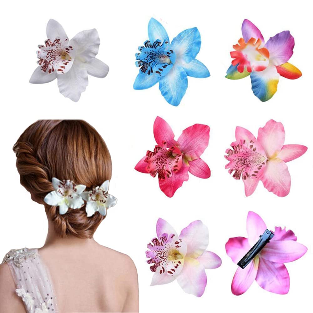 VASANA 12 Pcs Hawaiian Beach Flower Hair Pins Butterfly Orchid Alligator Clips Bohemian Flower Hair Barrette Accessories Tropical Fancy Dress Accessory for Women Girls Beach Wedding Party