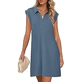 MEROKEETY Women's 2026 Summer Short Sleeve Mini Dress Casual Collared V Neck Loose T Shirt Dresses
