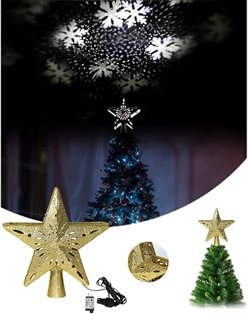 Stella Di Natale Con Luci.Gdcb Albero Di Natale Topper Stella Illuminata Stella Di Albero Di Natale A 5 Punti Con Proiettore Di Fiocchi Di Neve Luci Decorazioni Per Interni Decorazioni Per La Casa Amazon It Casa E