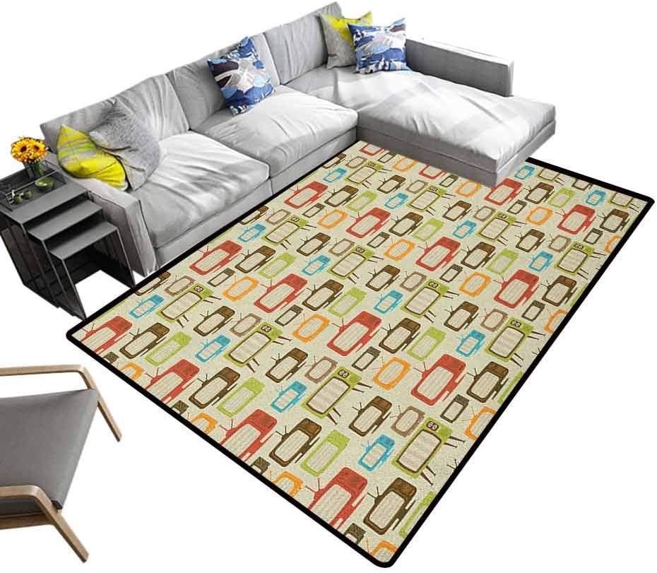 Nursery Rug Vintage, Cozy & Shaggy Modern Rugs Old Televisions Pattern in Retro Colors Antenna Electronics Entertainment Nostalgic for Bedroom Play Room Game Multicolor, 6.5 x 10 Feet