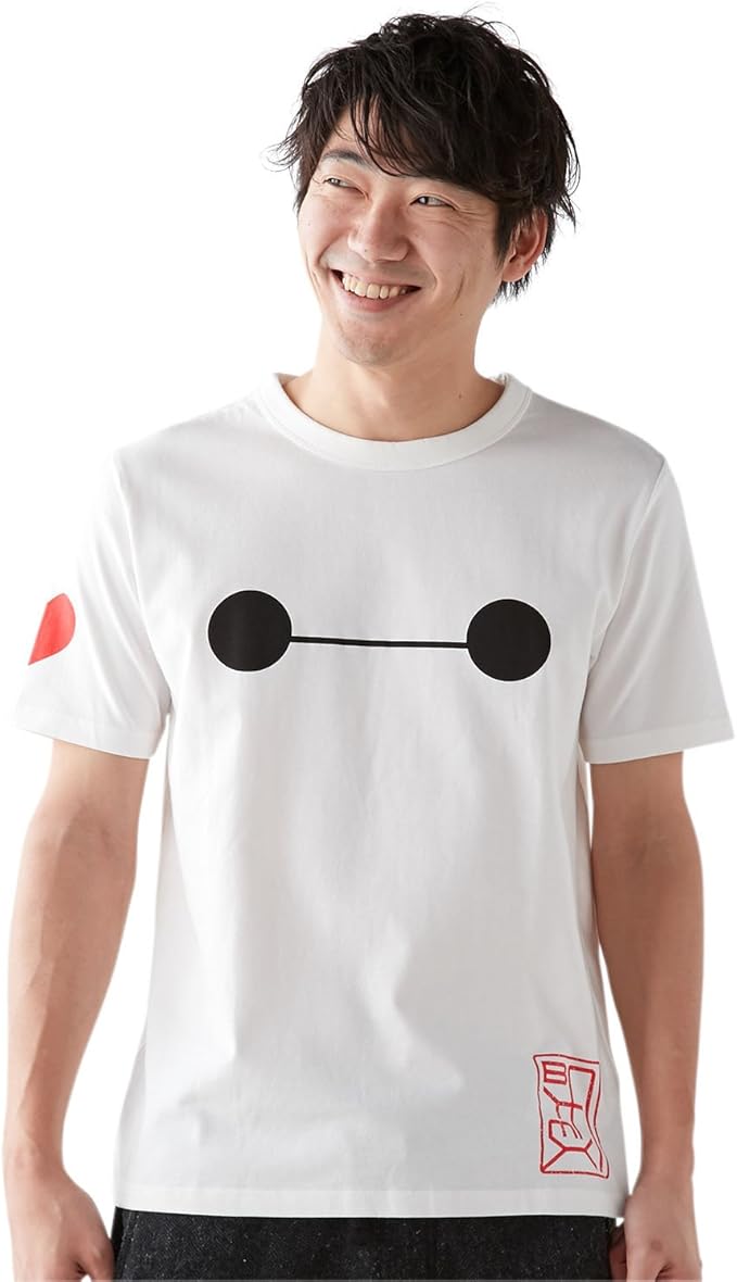 Amazon ベルメゾン ディズニー ビックフェイスプリントｔシャツ メンズ ベイマックス オフホワイト Tシャツ カットソー 通販