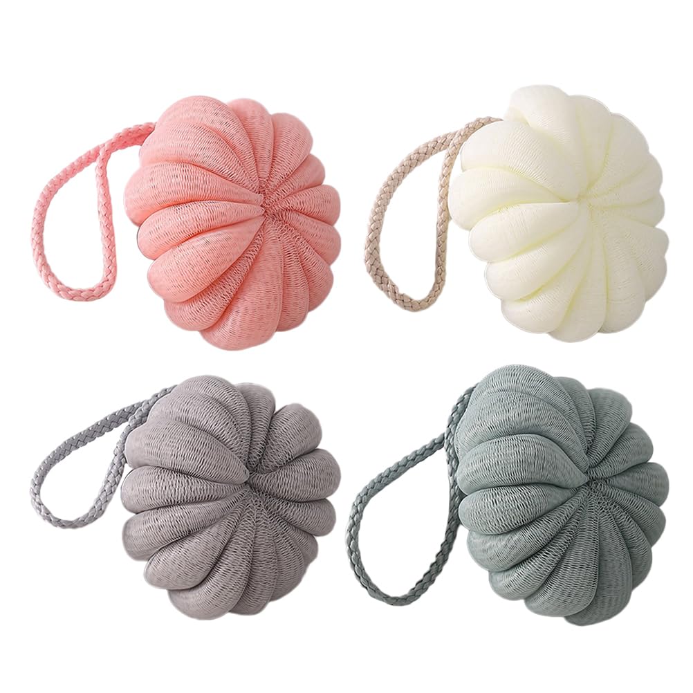 Lurrose 4pcs Bath Shower Pouf Bath Sponges Loofahs Shower Wash Ball Gentle Soothing Body Scrubber Exfoliating Cleaning Loofahs Sponge