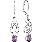 Vesitim Celtic Knot Earrings for Women Sterling Silver Dangle Drop Birthstone Jewelry