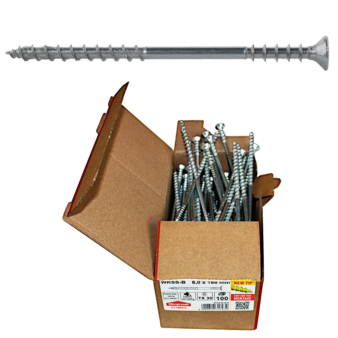 Homry Spacer Screws 6.0 x 145 mm, Galvanised, Torx 30, Pack of 100, Alloy Steel, Grade 8.8, Right Hand, Metric, Hex Head, Flat Style, Screws