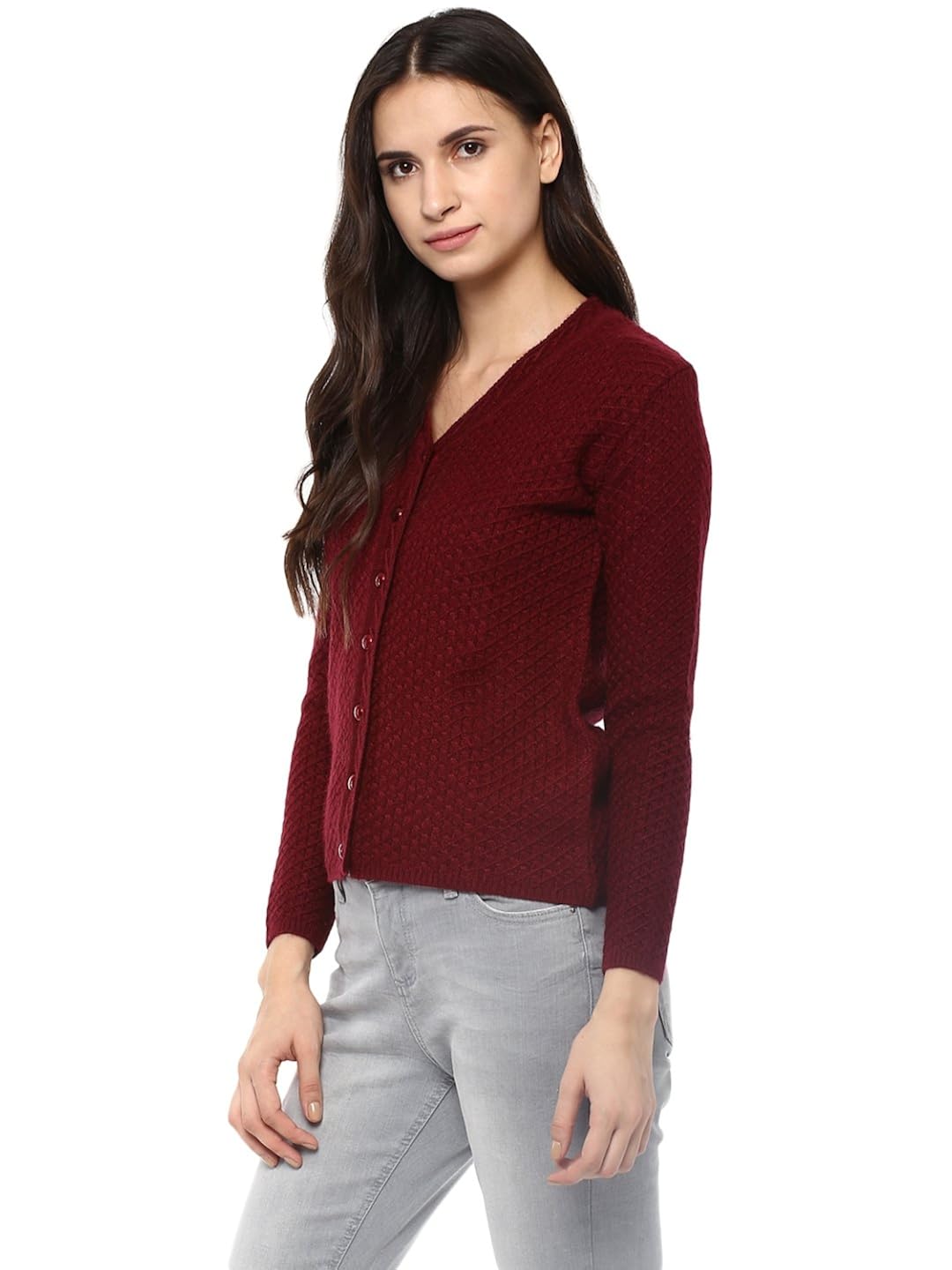 cayman women maroon patterned cardigan