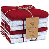 CLOUDLOOM Waffle Kitchen Towels Assorted 100% Cotton Set of 6 - Absorbent Soft Durable Reusable Washable Dish and Cleaning Towels for Kitchen & Home - Quick Drying Dish Towel 16x26 Inch Red White