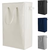Odonata Slim Laundry Hamper Handles Collapsible Laundry Basket Thin Dirty Clothes Basket Narrow Laundry Bag Foldable Dirty Hamper 45L (Beige)