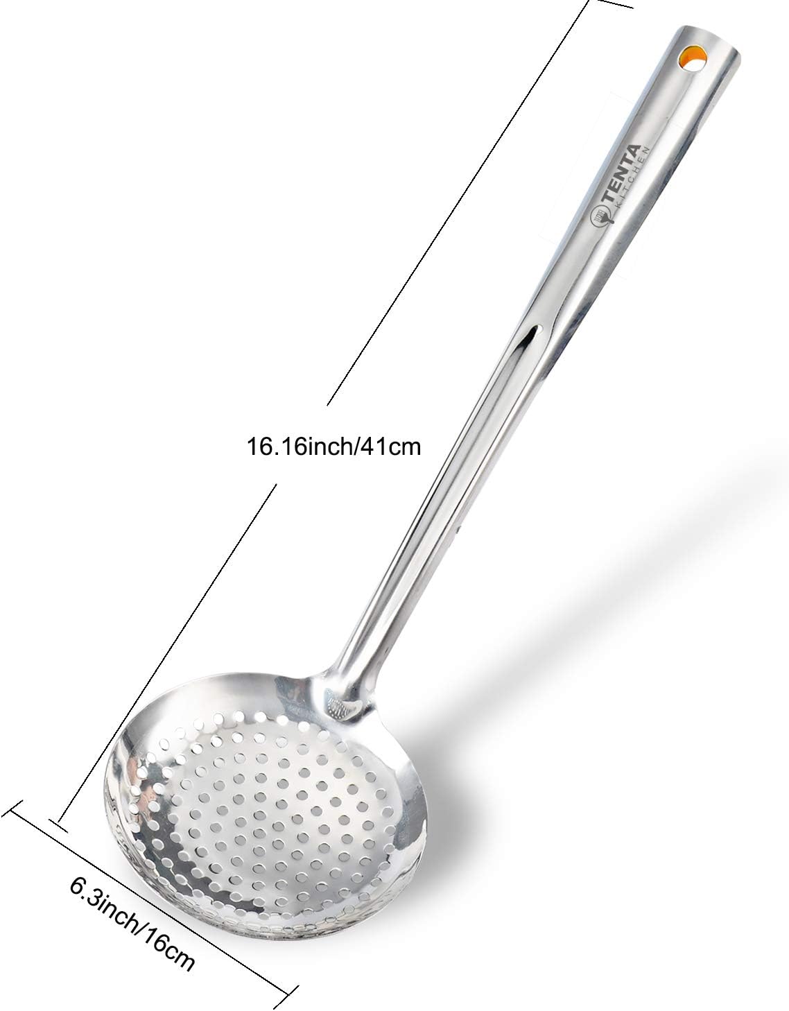 TENTA KITCHEN Dia 16CM One-Piece Stainless Steel Skimmer/Slotted Spoon/Strainer Ladle With ABS Plastic Heat Resistant Handle - Image 3
