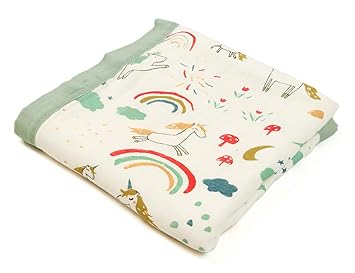 Amazon Com Muslin Soft Swaddle Blankets Muslin Quilt Baby Blanket For Boy Girl Toddler Daycare 4 Layers Swaddle Wrap 70 Bamboo 30 Cotton Practical Size 43x45inchs Rainbow Unicorn Kitchen Dining