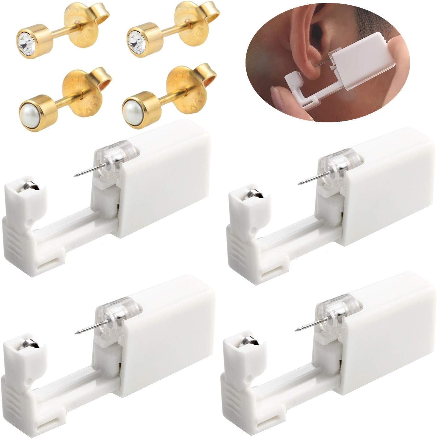 4Pcs Disposable Ear Piercing Tool Safety Asepsis Painless Piercing Guns kit with 4 Ear Studs (Golden)