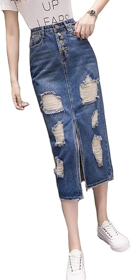 Amazon Piite レディース スカート ダメージ加工 夏 ロングスカート おしゃれ タイトスカートデニム 弾力 ゆったり 半身スカート ボトムズ ハイウエスト スリム 韓国ファッション スカート 通販