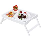 Artmeer FSC 100% Bamboo Bed Tray with Folding Legs, Medium, White | FSC 100% bamboo bed tray with folding legs, handles and raised edges for meals, laptops, reading and serving in bed.
