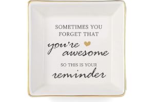JOYIMARR You're Awesome Gifts: Inspirational Gifts for Women - Best Friends, Mom, Sister, Coworker, Valentine's, Retirement, Christmas - Ceramic White Ring Trinket Dish Jewelry Tray