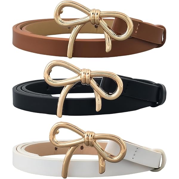 5538 3 Pack Gold Bow Skinny Belt Womens Leather Thin Pu Waist rgwtgkyh Womens Leather Belt Gold Bow Skinny Belt for  main image 2