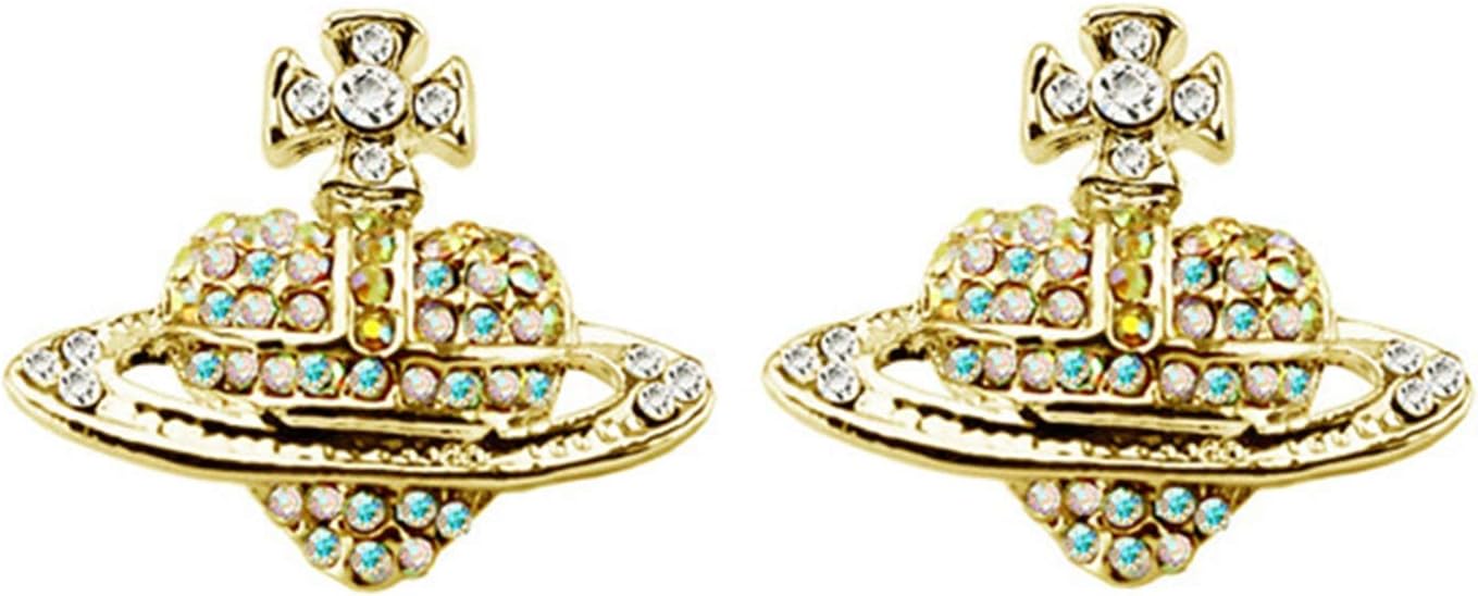 Jewelry,Fashion Earrings,Beautiful Ear Piercing,Stud Earrings, Classic Cute Cross Heart Saturn AAAAA+ Color Rhinestone Stud Earrings Charms Women Fashion Jewelry Gift Quality